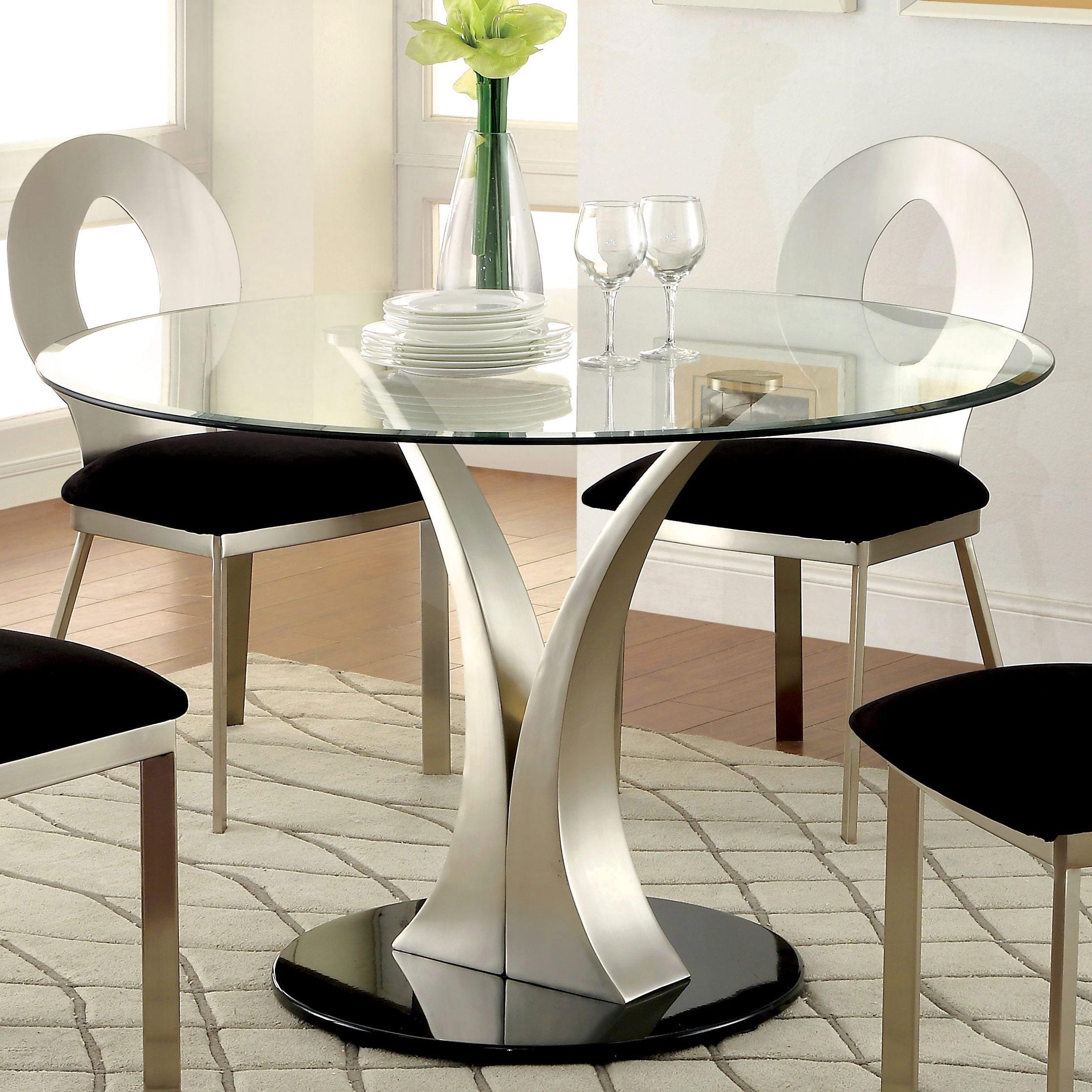 Furniture of America Valo Dining Table with Glass Top and Pedestal Base CM3727T-TABLE IMAGE 1
